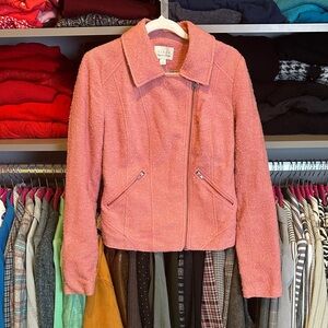 Hinge pink textured 2 pocket front zipper closure jacket size S